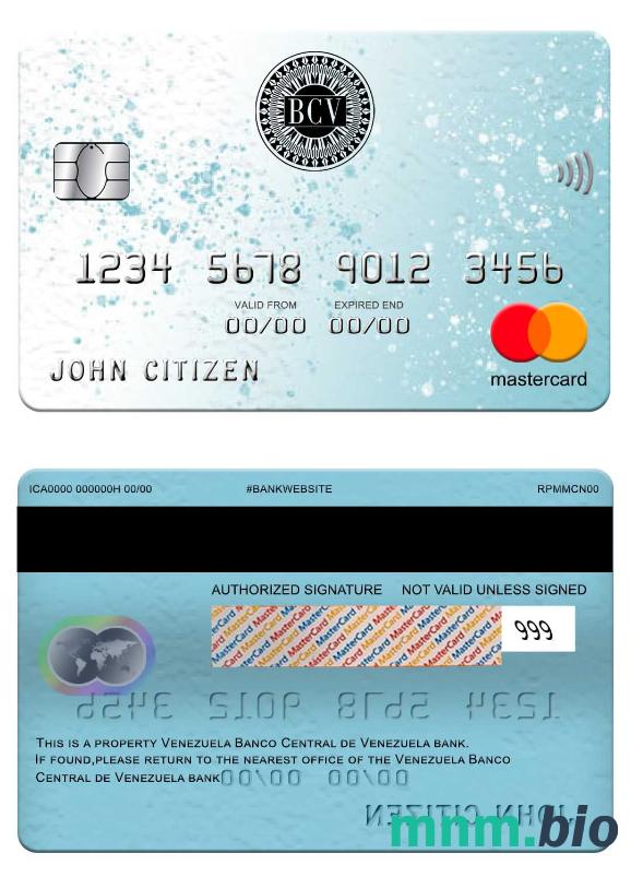 Venezuela Banco Central de Venezuela bank przykład karty mastercard w formacie PSD